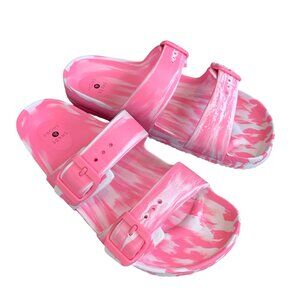 Shade & Shore EVA Pink and White Size 7 Two Band Footbed Slide Sandals